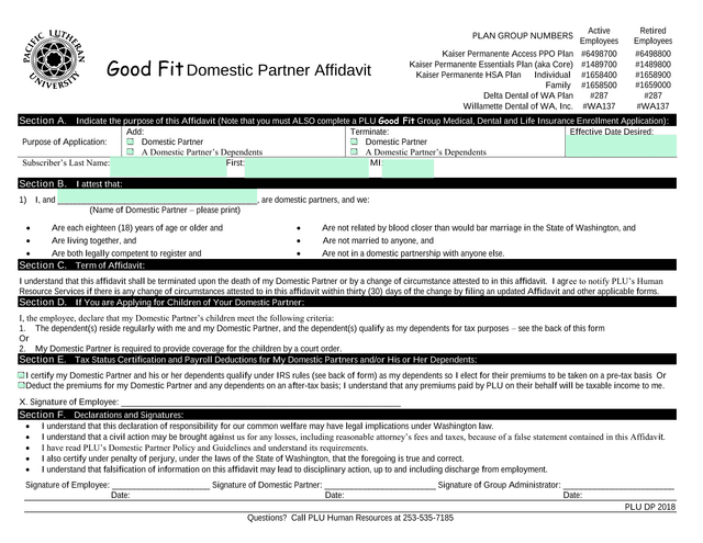 Good Fit Domestic Partner Affidavit screenshot