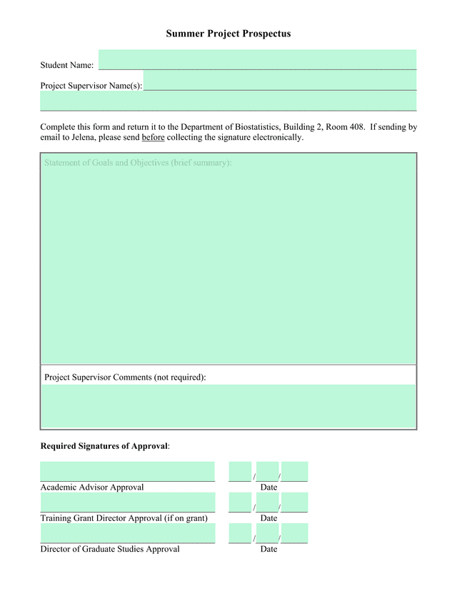 Summer Project Prospectus screenshot