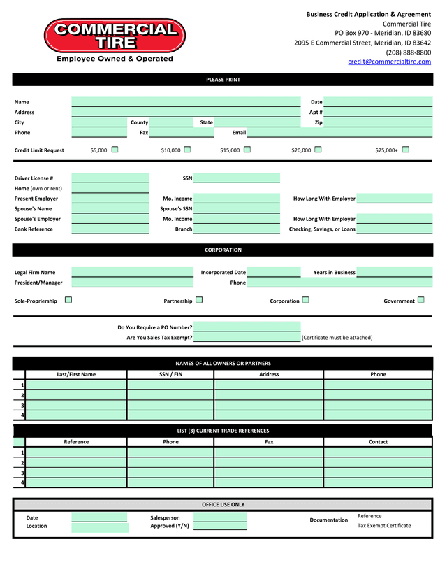 Business Credit Application  Agreement screenshot