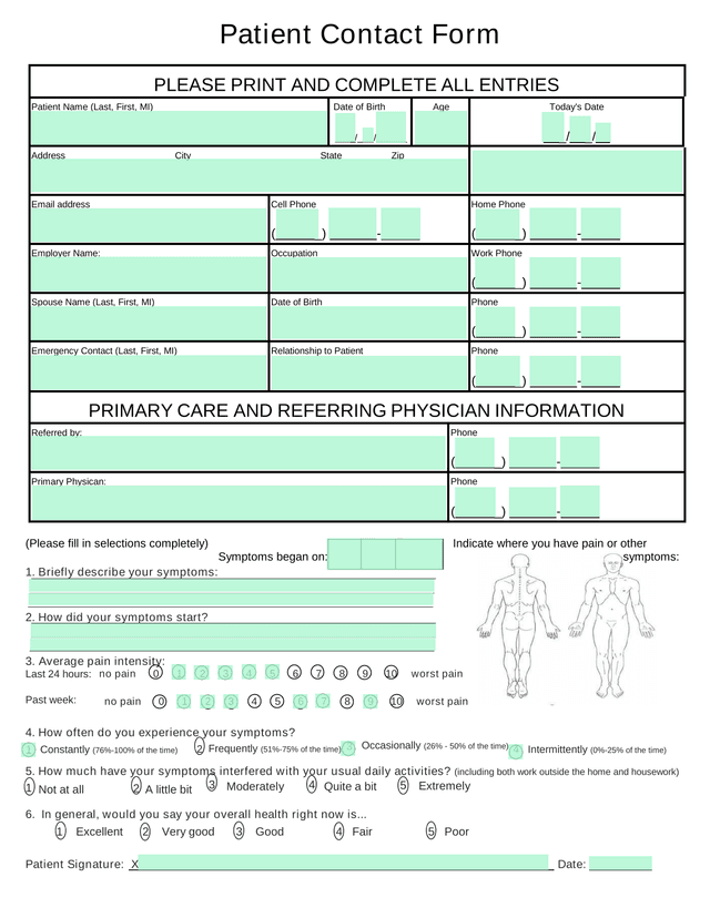 Patient Contact Form screenshot