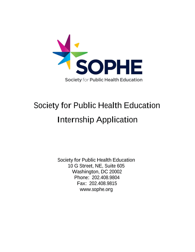 SOPHE Internship Application Form screenshot