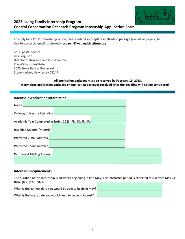 2023 Luing Family Internship Program Coastal Conservation Research Program Internship Application Fo screenshot