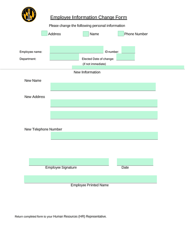 Employee Information Change Form screenshot