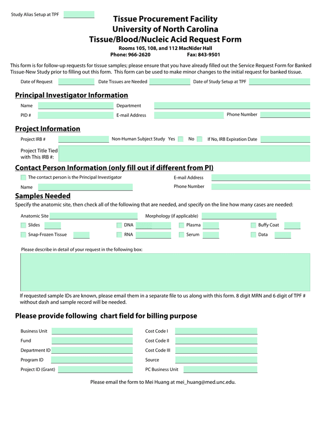 TissueBloodNucleic Acid Request Form screenshot