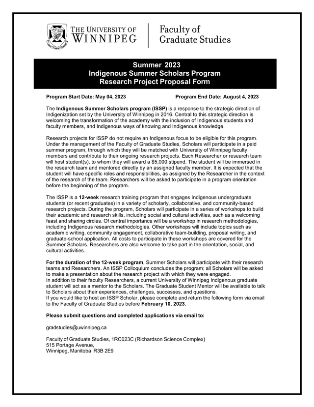 Indigenous Summer Scholars Program (ISSP) Overview screenshot