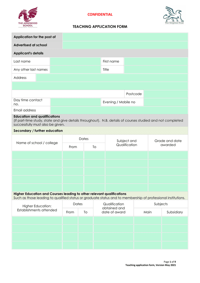 Teaching Application Form screenshot