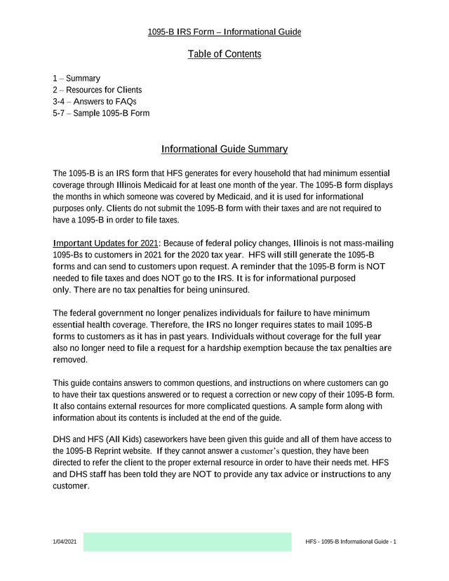 1095 B IRS Form  Informational Guide screenshot