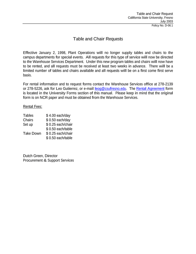 Table And Chair Request screenshot