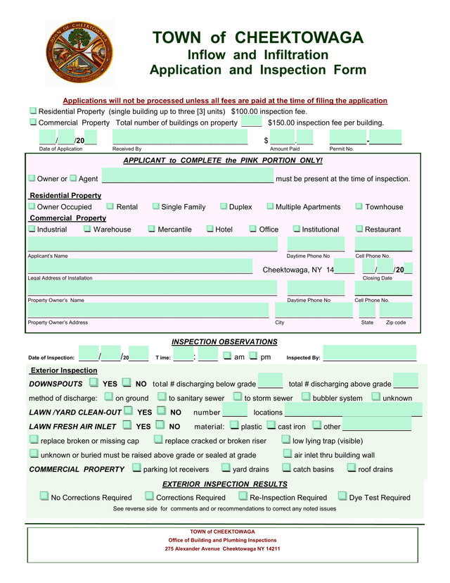 Inflow And Infiltration Application And Inspection Form screenshot