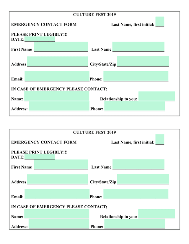 Culture Fest 2019 Emergency Contact Form screenshot