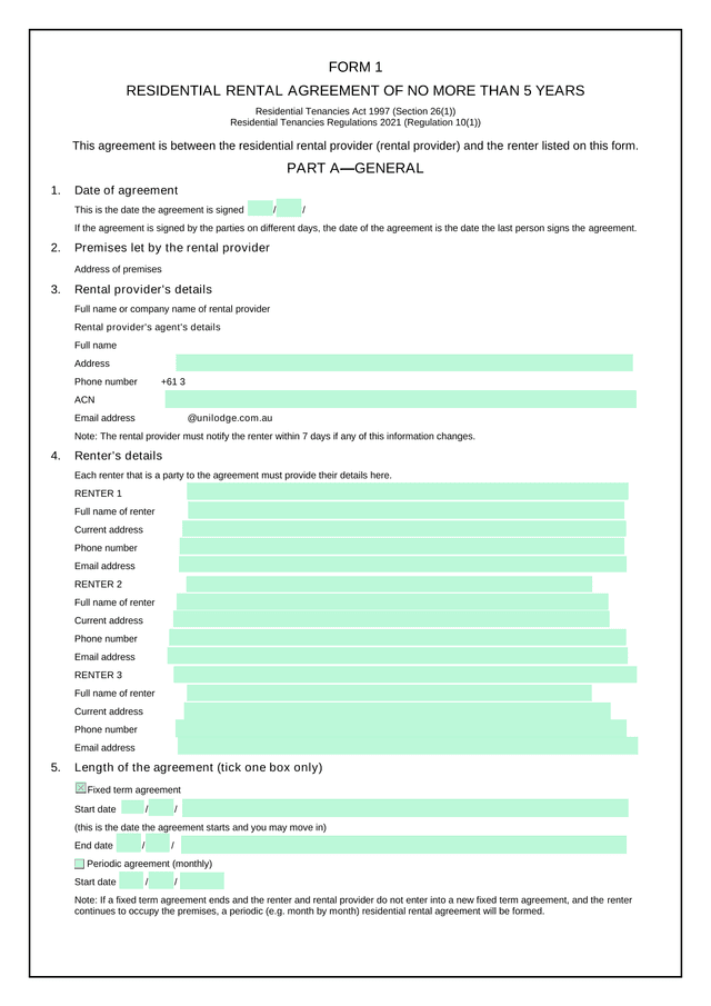 Residential Rental Agreement Of No More Than 5 Years screenshot
