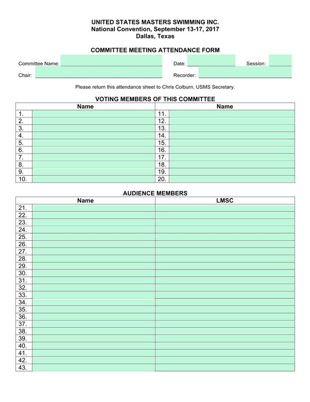 Committee Meeting Attendance Form screenshot