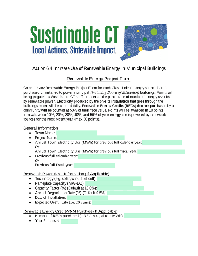 Renewable Energy Project Form screenshot
