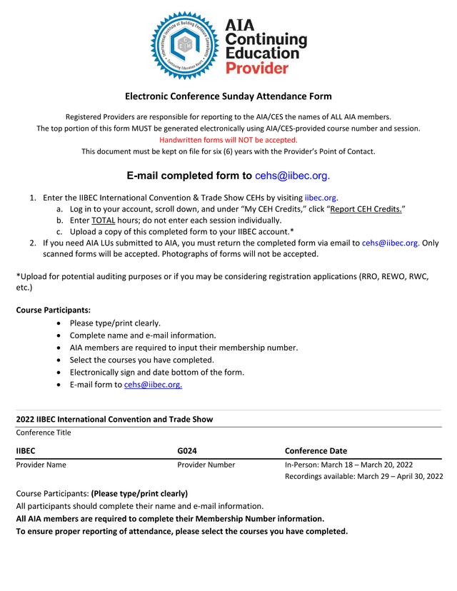 Electronic Conference Sunday Attendance Form screenshot