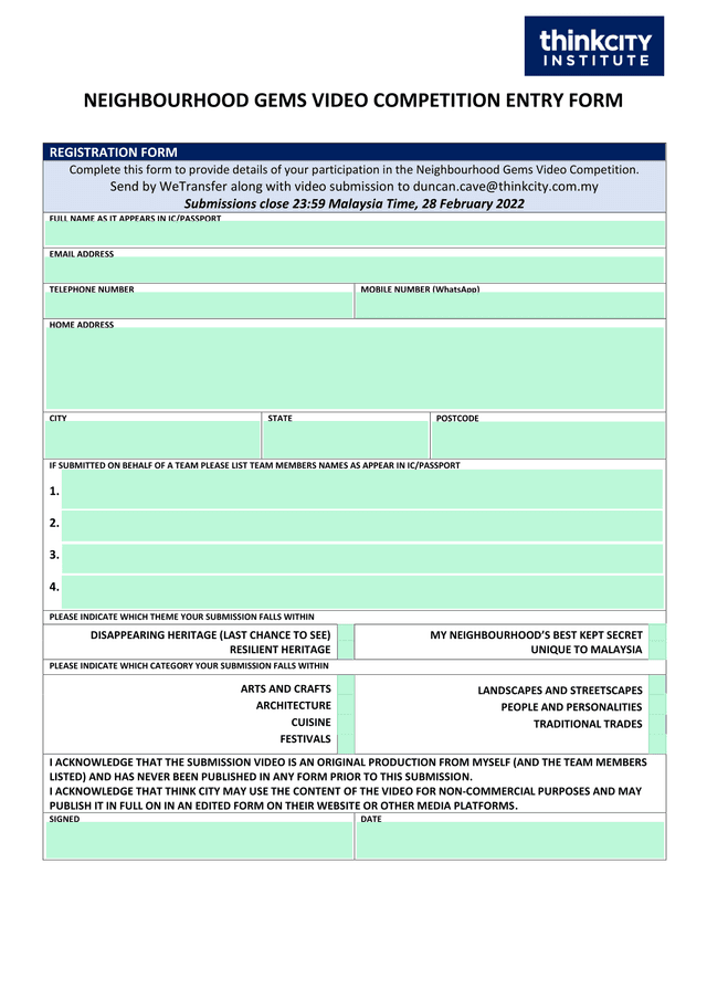 Neighbourhood Gems Video Competition Entry Form screenshot