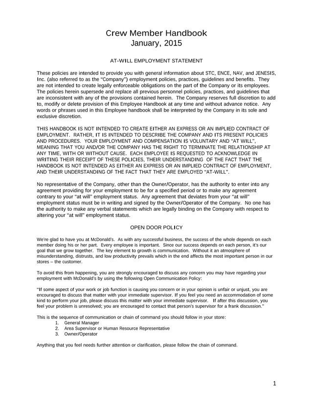 Crew Member Handbook screenshot