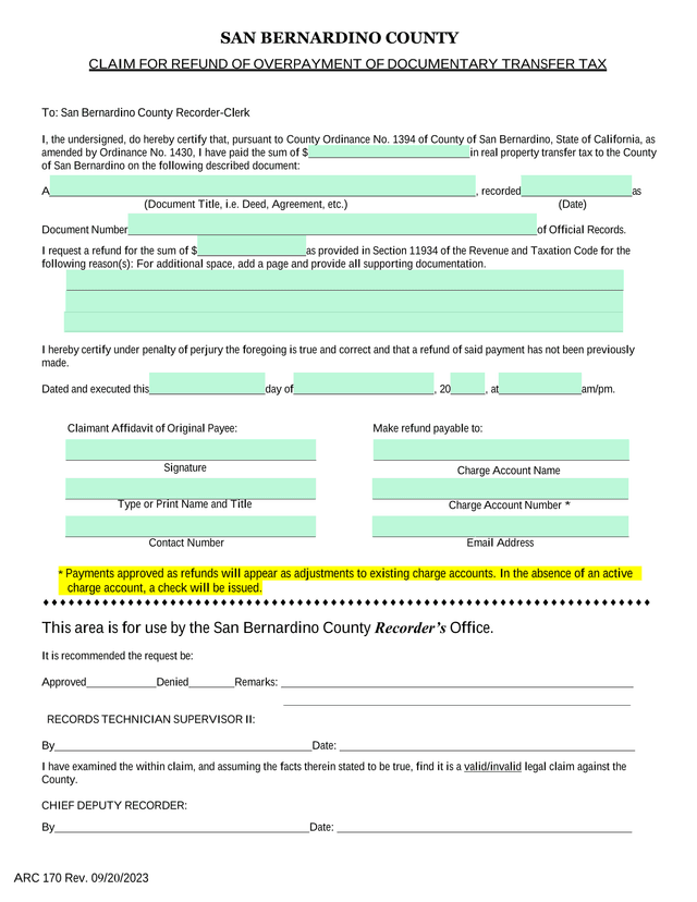 Claim For Refund Of Overpayment Of Documentary Transfer Tax screenshot