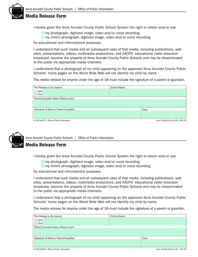 Media Release Form screenshot