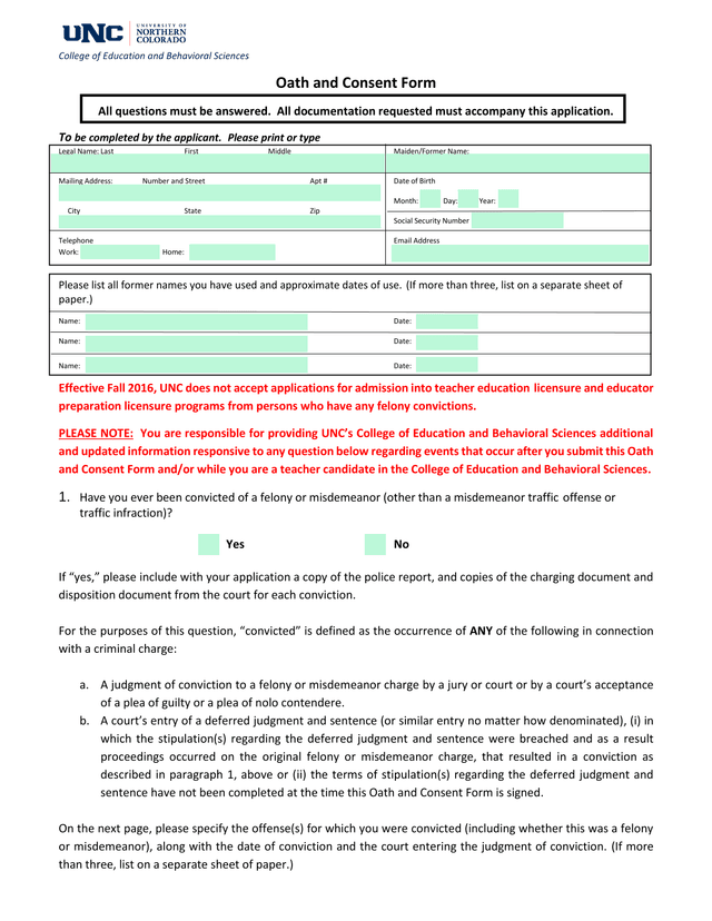 Oath And Consent Form screenshot