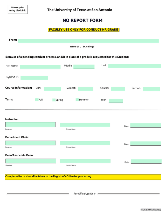 No Report Form screenshot
