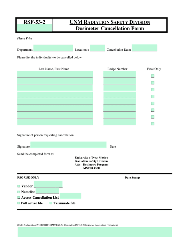 RSF 53 2 Dosimeter Cancelation Form screenshot