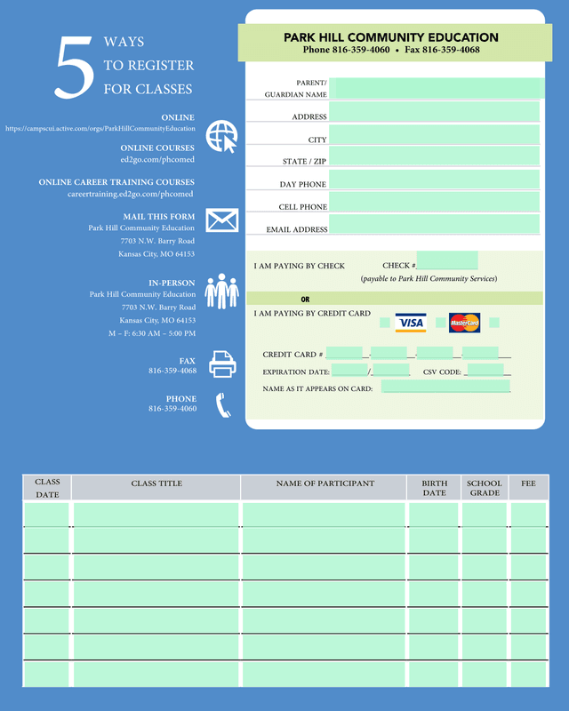 Park Hill Community Education Registration Form screenshot