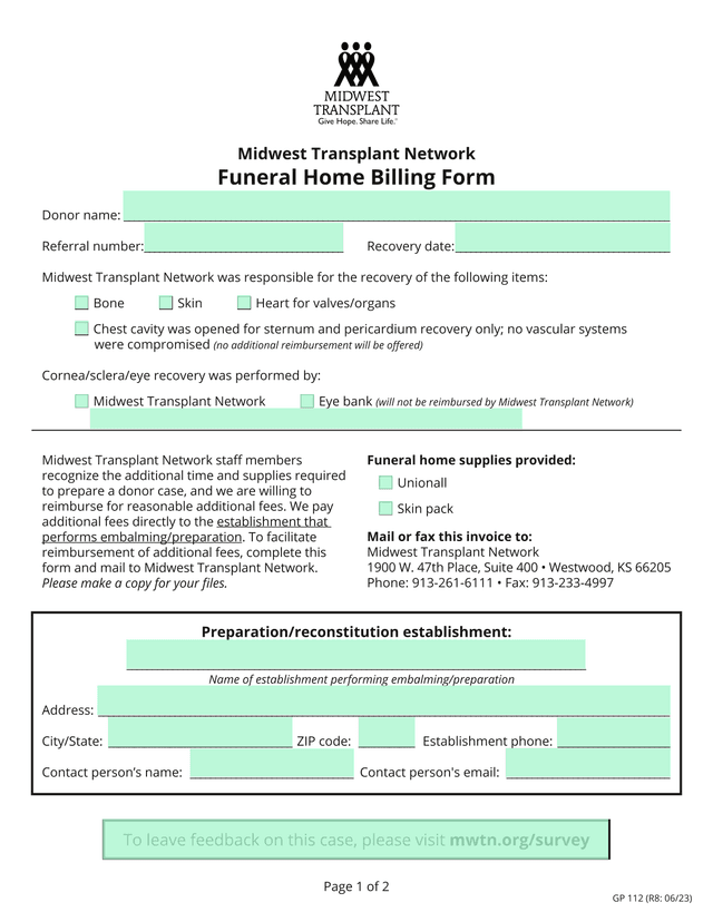 Funeral Home Billing Form screenshot