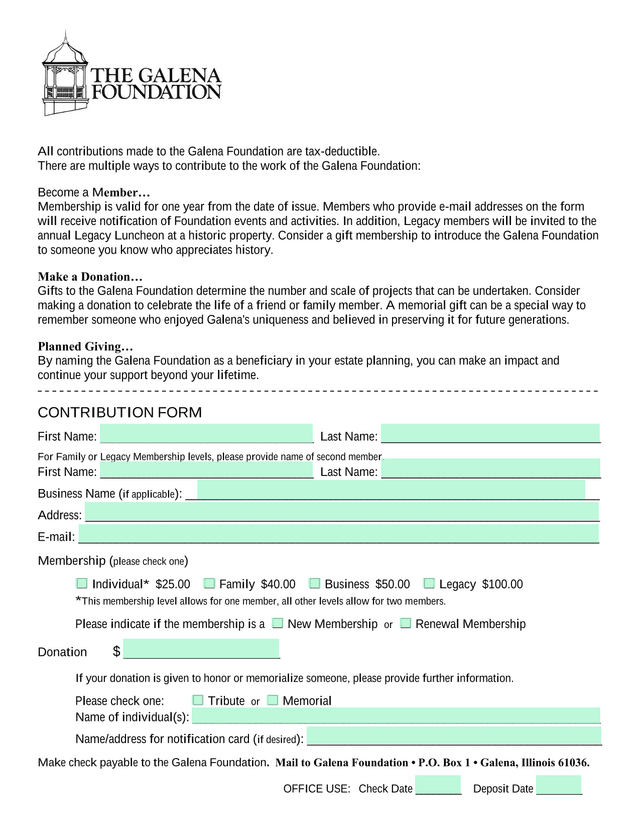 Contribution Form screenshot
