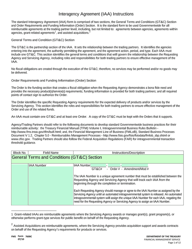 Interagency Agreement (IAA) Instructions screenshot
