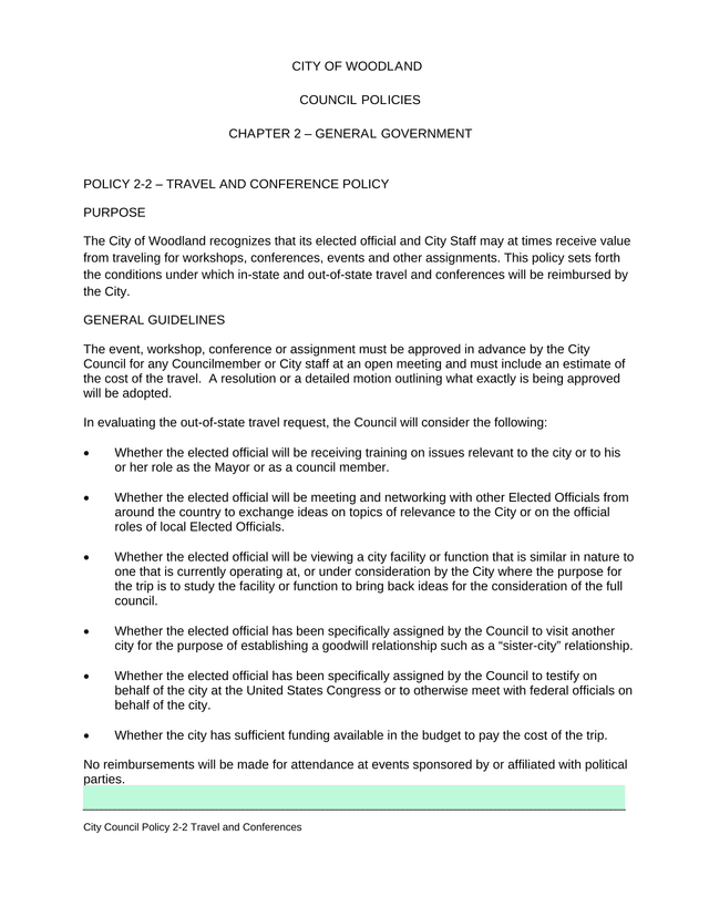 City Council Policy 2 2 Travel And Conferences screenshot