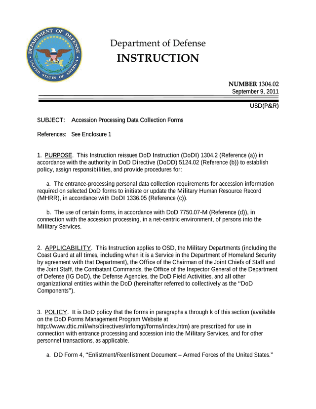 DoD Instruction 1304.02 screenshot
