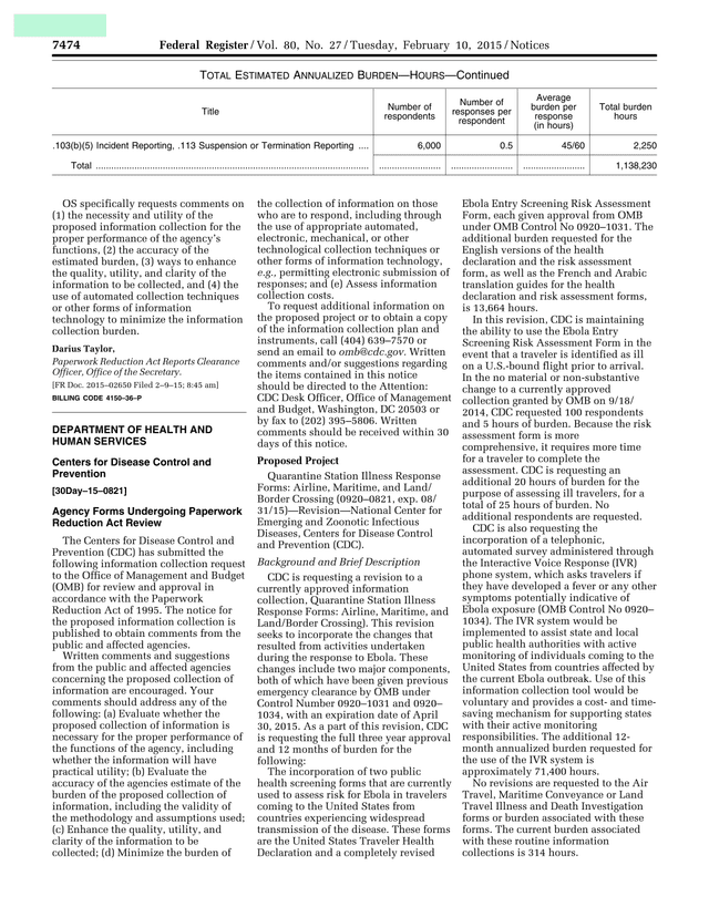 Paperwork Reduction Act Review Notice screenshot