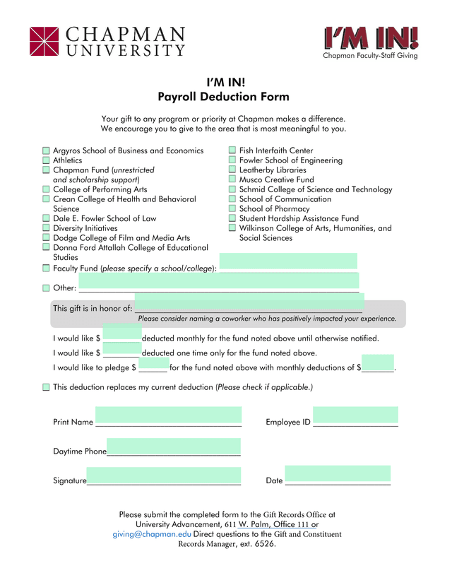Payroll Deduction Form screenshot