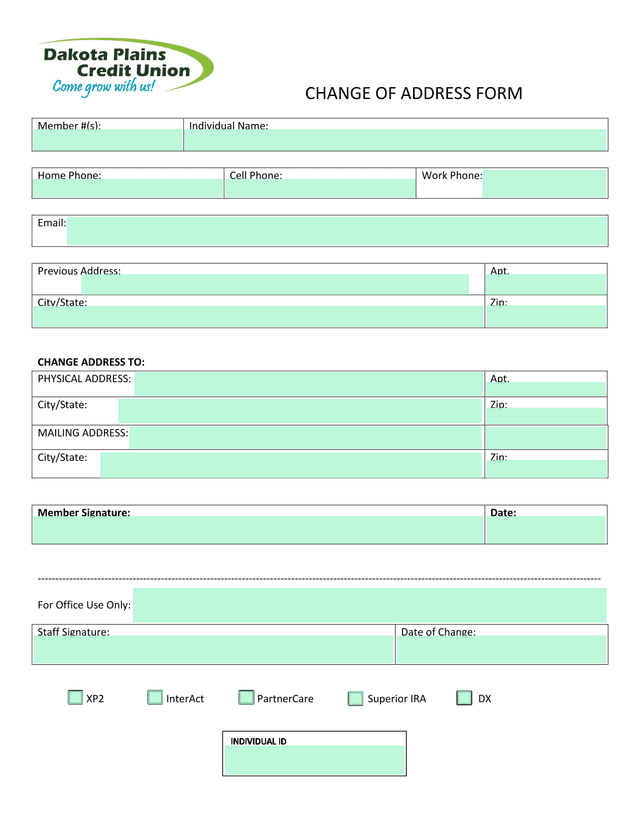 Change Of Address Form screenshot