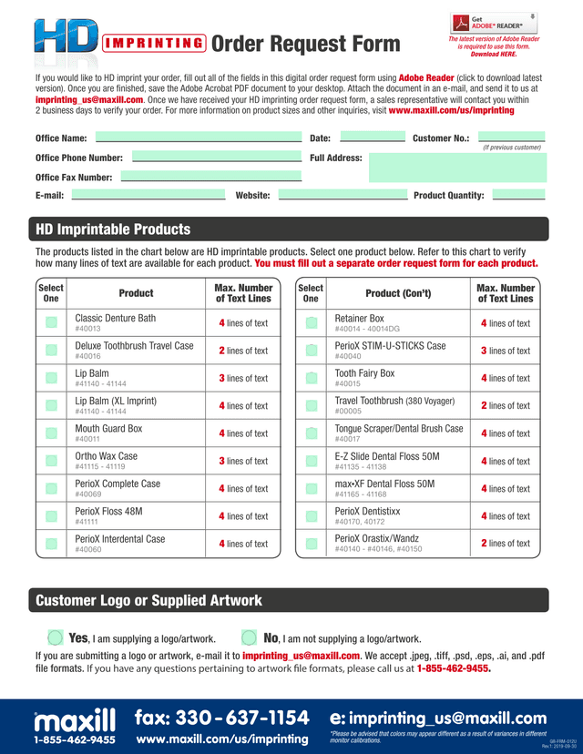 Order Request Form screenshot