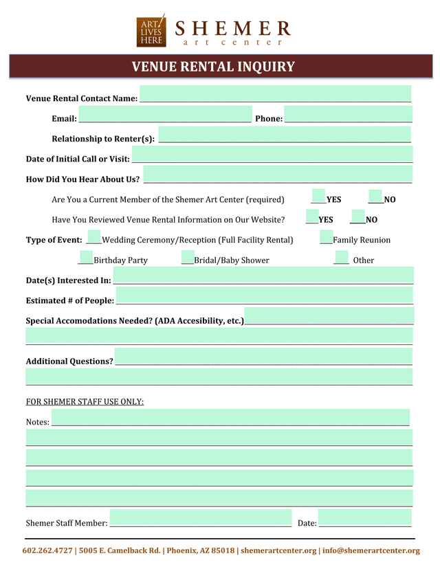 Venue Rental Inquiry screenshot