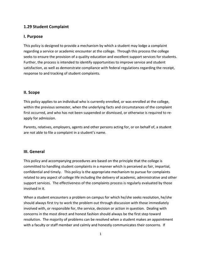 1.29 Student Complaint screenshot