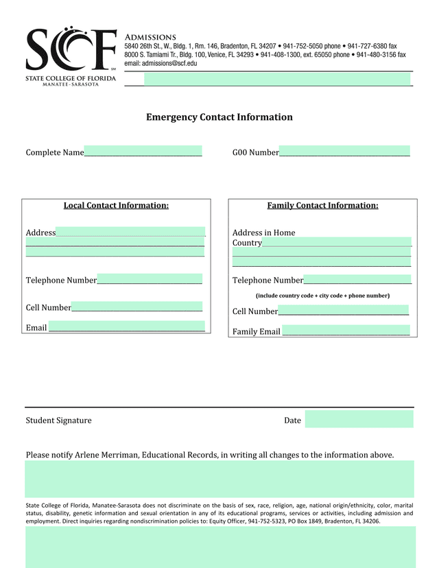 Emergency Contact Information screenshot