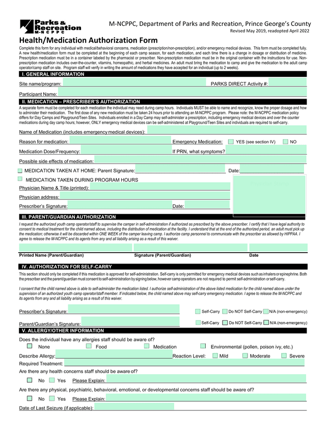 HealthMedication Authorization Form screenshot