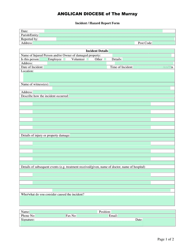 Incident  Hazard Report Form screenshot