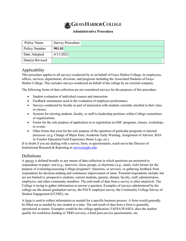 Survey Procedure screenshot