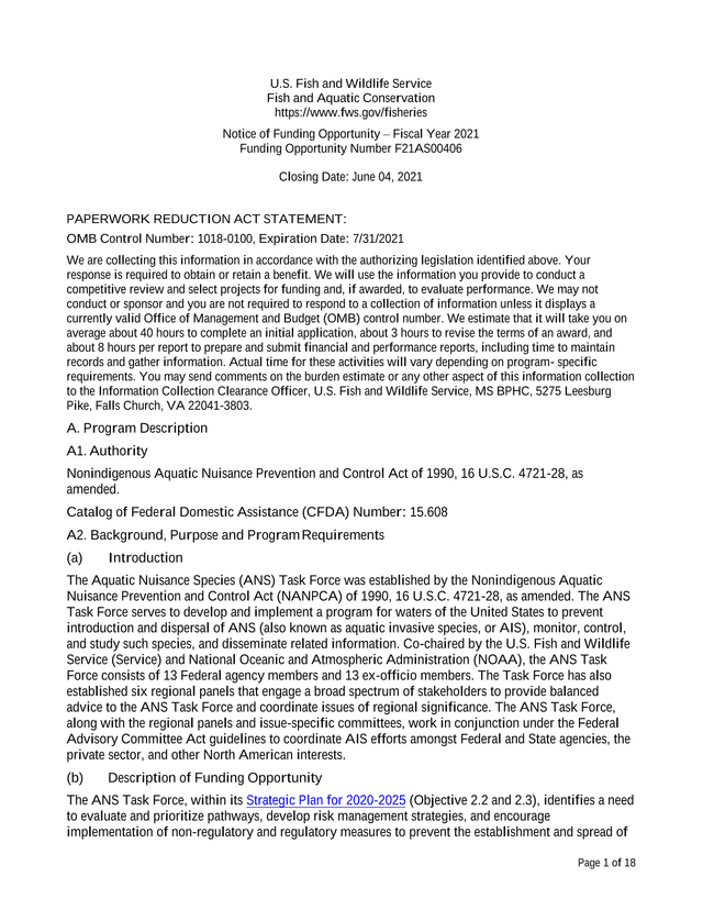 Notice Of Funding Opportunity  Fiscal Year 2021 screenshot