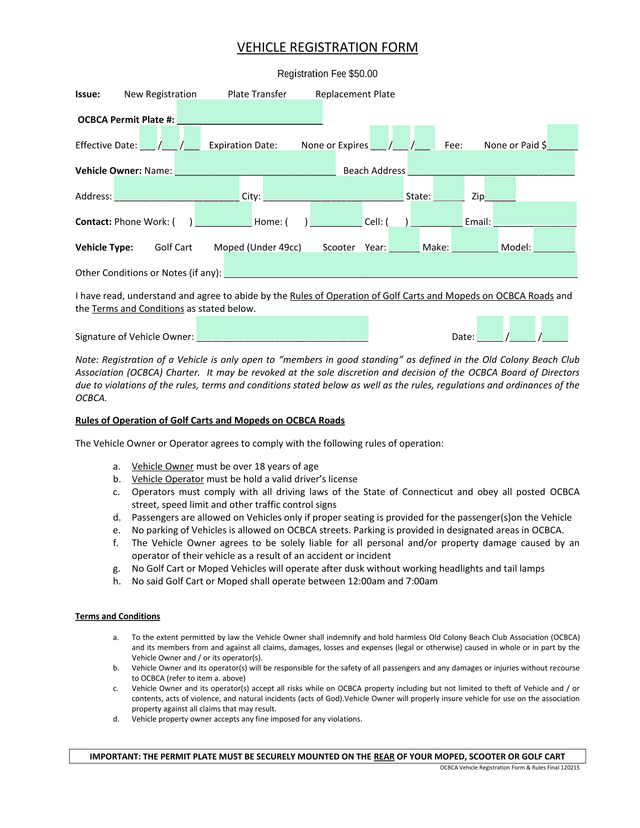 Vehicle Registration Form screenshot