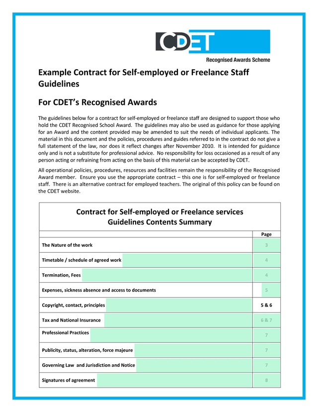 Example Contract For Self Employed Or Freelance Staff screenshot