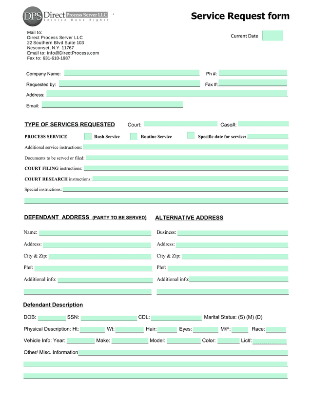 Service Request Form screenshot