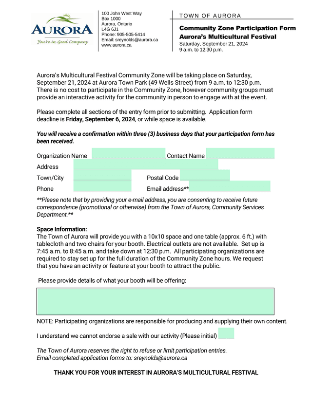 Community Zone Participation Form screenshot