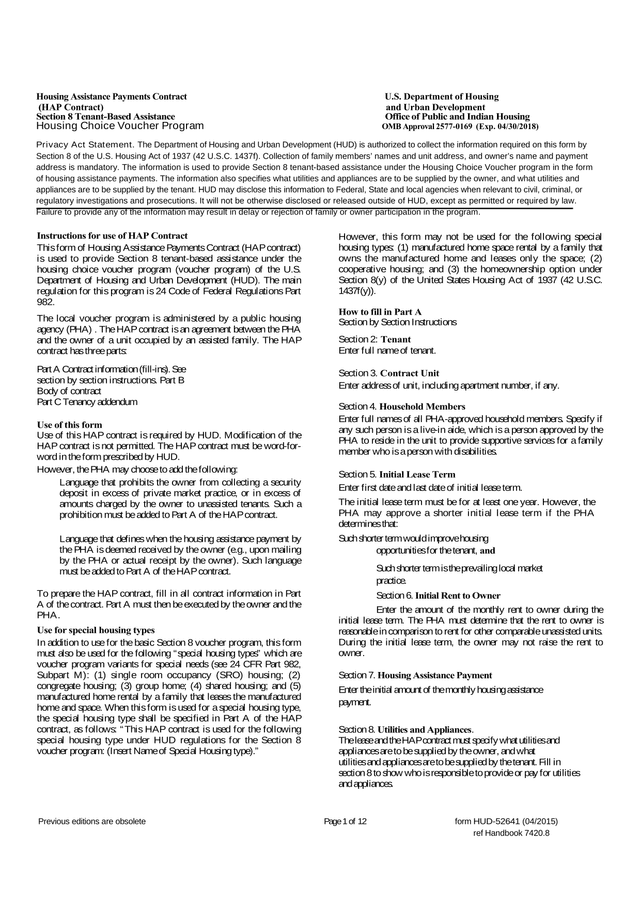HUD 52641 Housing Assistance Payments Contract screenshot