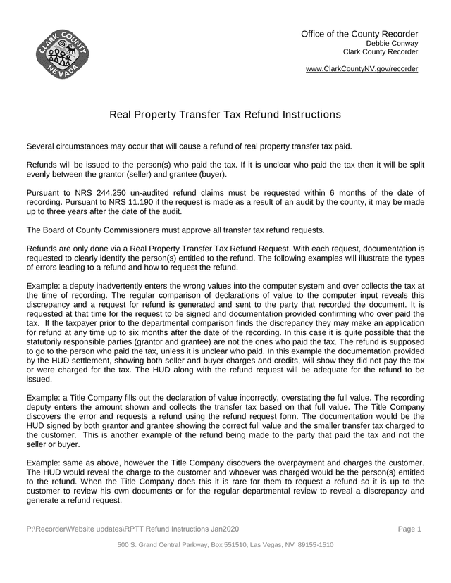 Real Property Transfer Tax Refund Instructions screenshot
