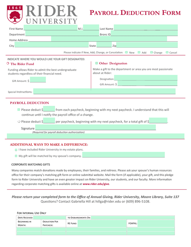 Payroll Deduction Form screenshot