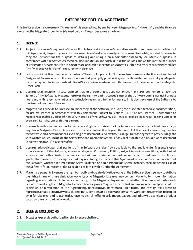 Magento Enterprise Edition Agreement screenshot
